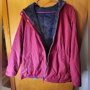 Free Country Red and Gray Ski Jacket Weather-Resistant Hooded Design